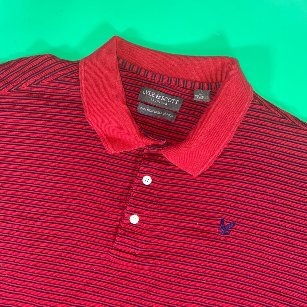 Lyle‎ & Scott Polo Shirt Striped Golf Casual Short Sleeve Red Black L